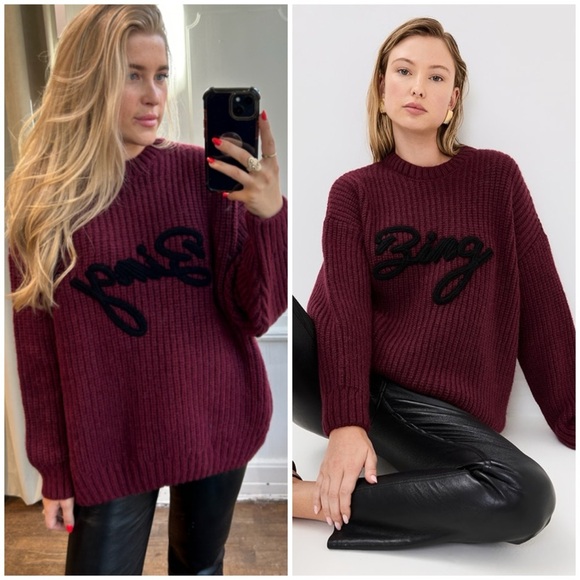 ANINE BING Sydney Crew Signature Sweater In burgundy SZ S - Picture 1 of 9